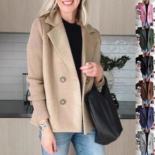 Double Breasted Lapel Jacket Fashion Knitted Sleeves