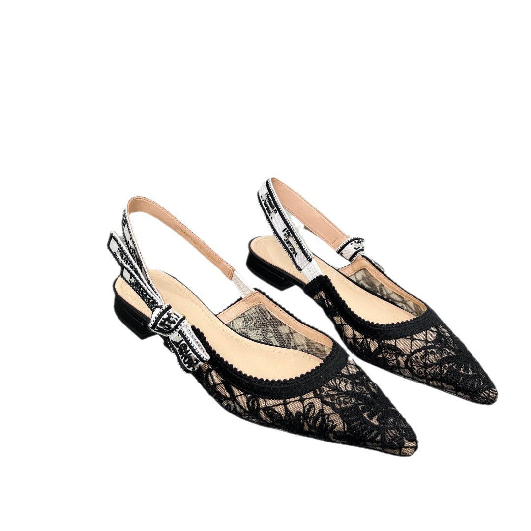 Lace Mesh Pointed Heeled and Flat Sandals