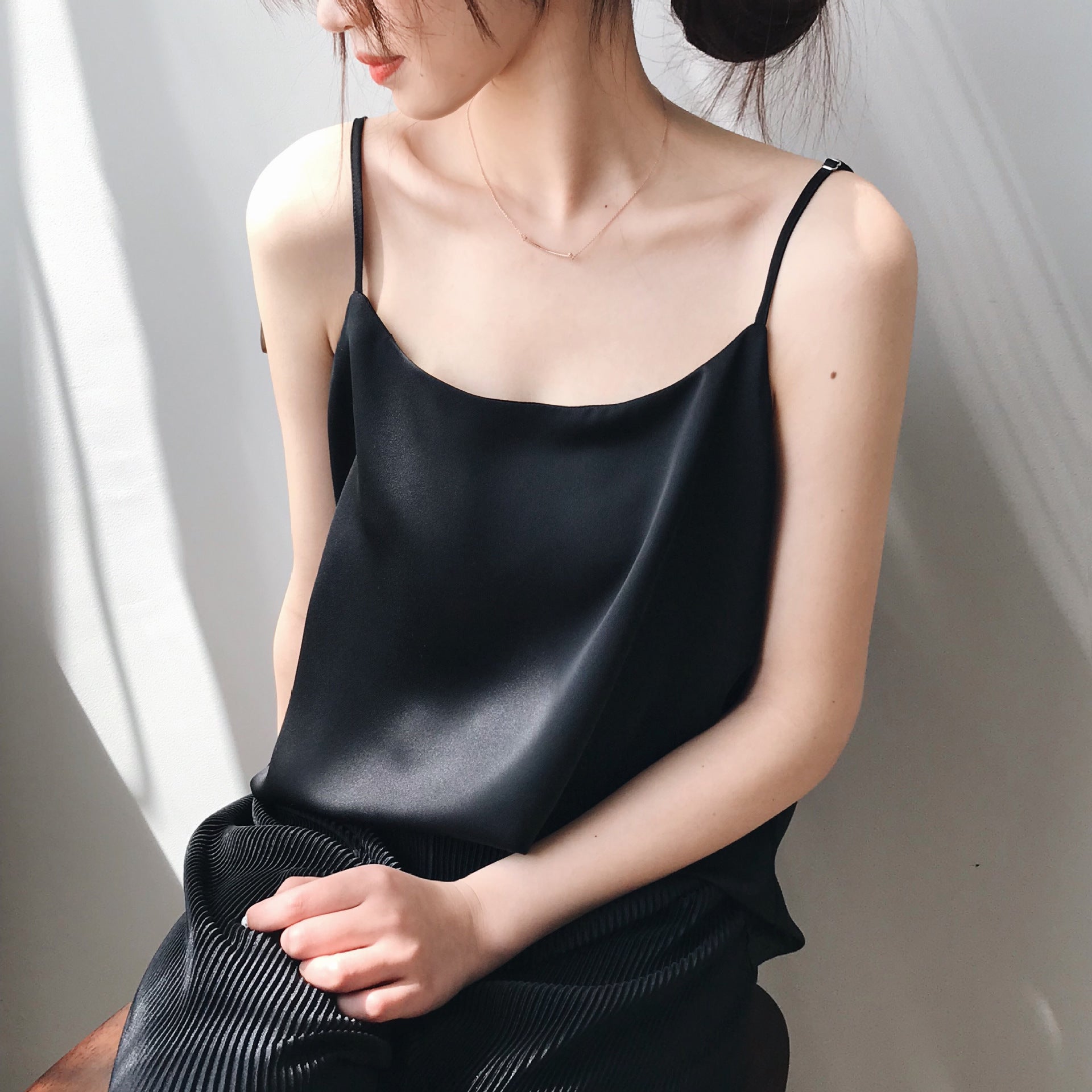 Summer New Inner Wear Single Wear Textured Satin Spaghetti