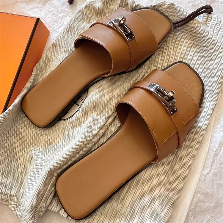 Slip-on Square Toe Flat Sandals