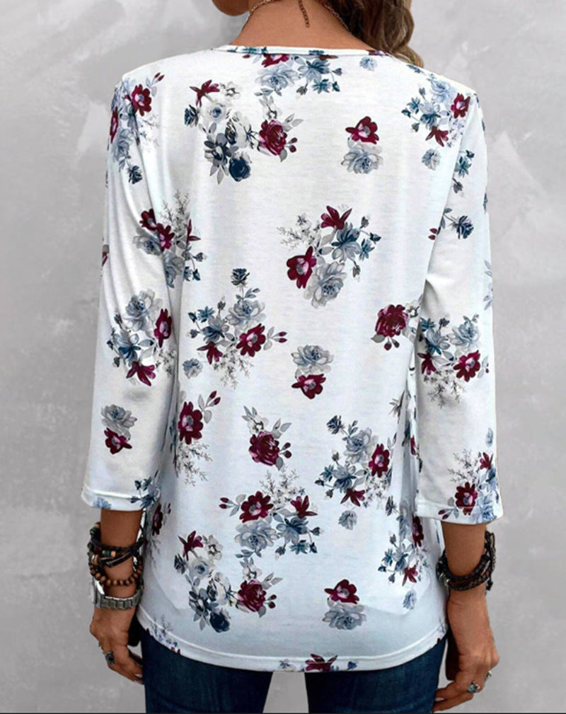 Casual Loose Spring Summer Women's Wear V-neck Printed