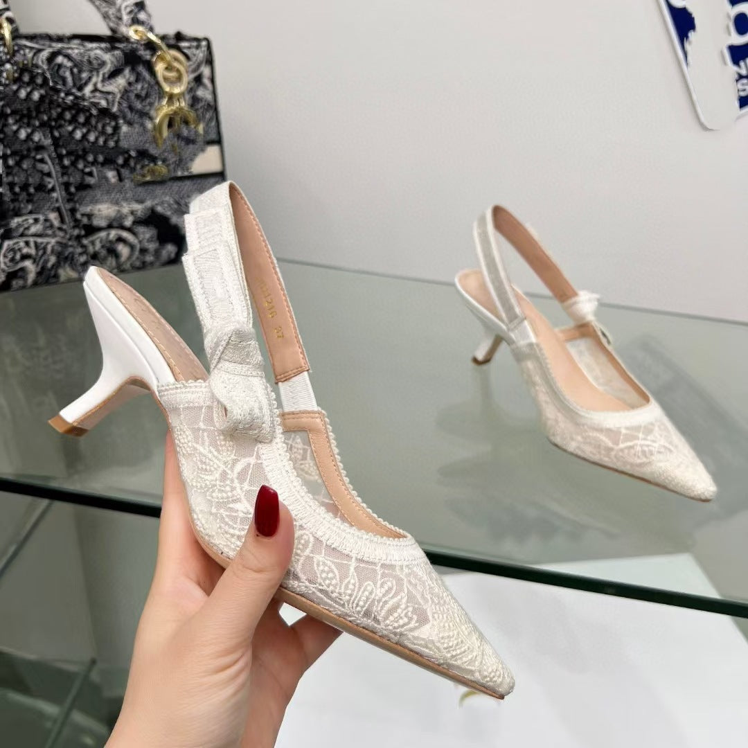 Lace Mesh Pointed Heeled and Flat Sandals