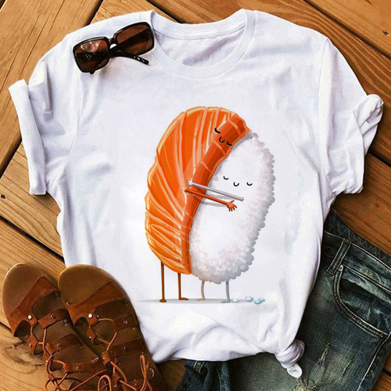 Women Cute Sushi Hug Short Sleeve T-shirts