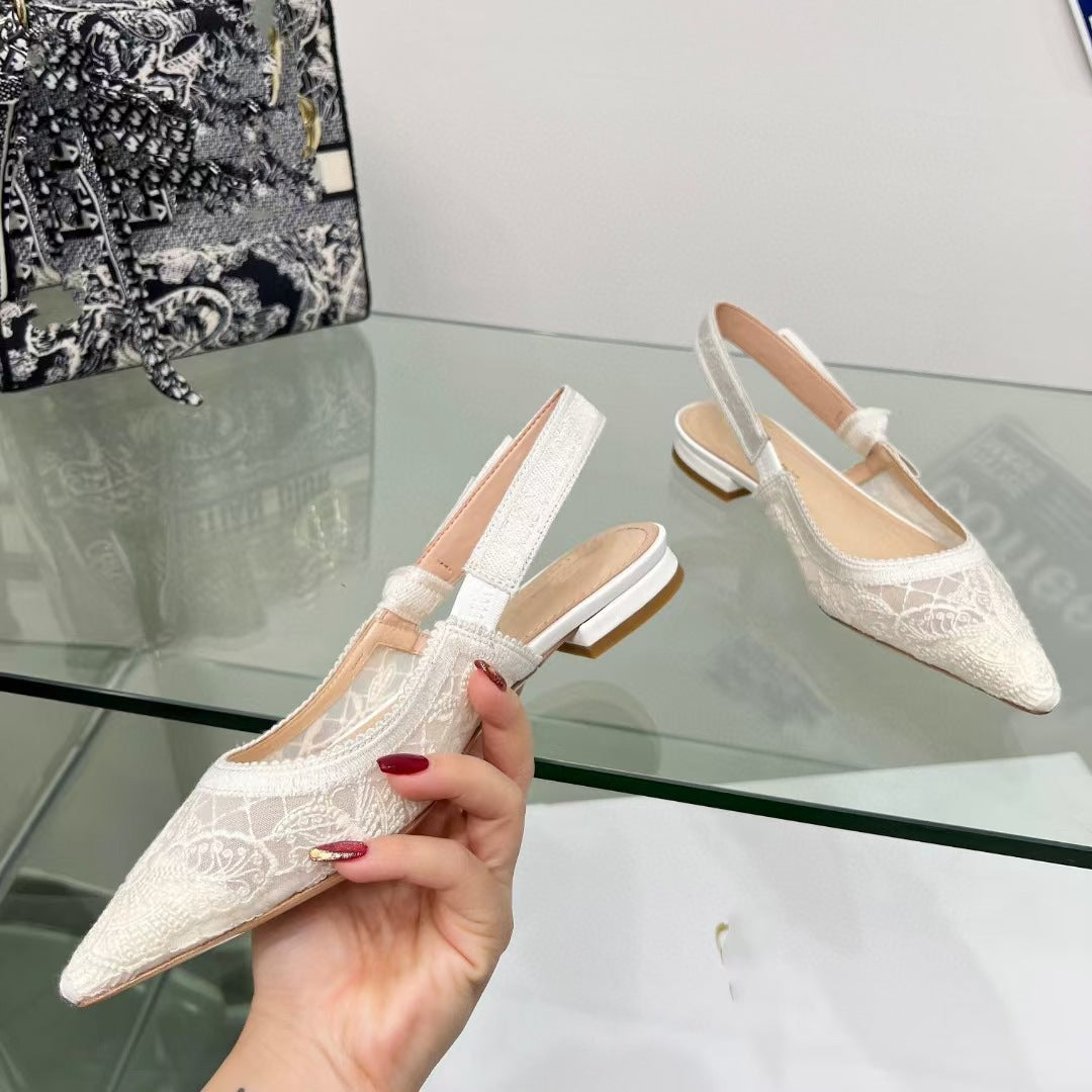 Lace Mesh Pointed Heeled and Flat Sandals