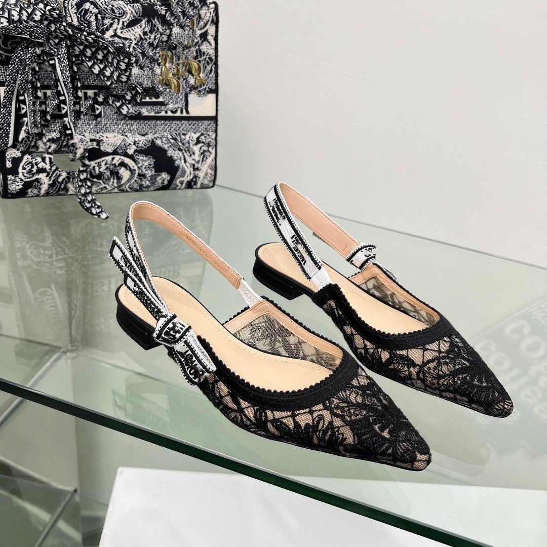 Lace Mesh Pointed Heeled and Flat Sandals