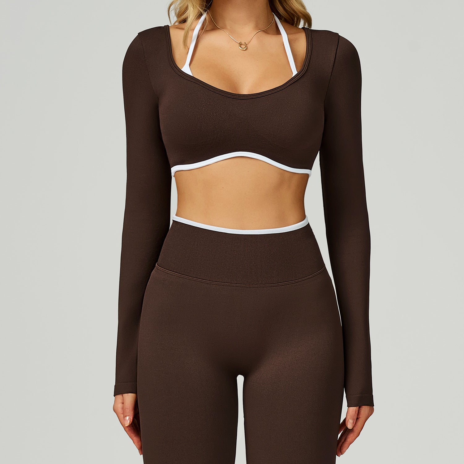 Seamless Contrast Color Yoga Long Sleeve Fake Two-piece
