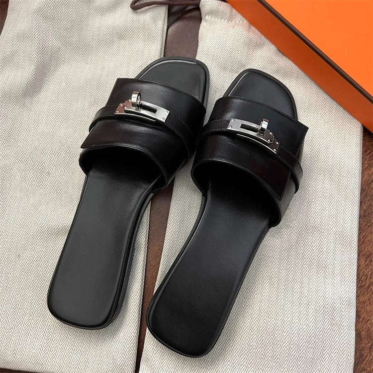 Slip-on Square Toe Flat Sandals