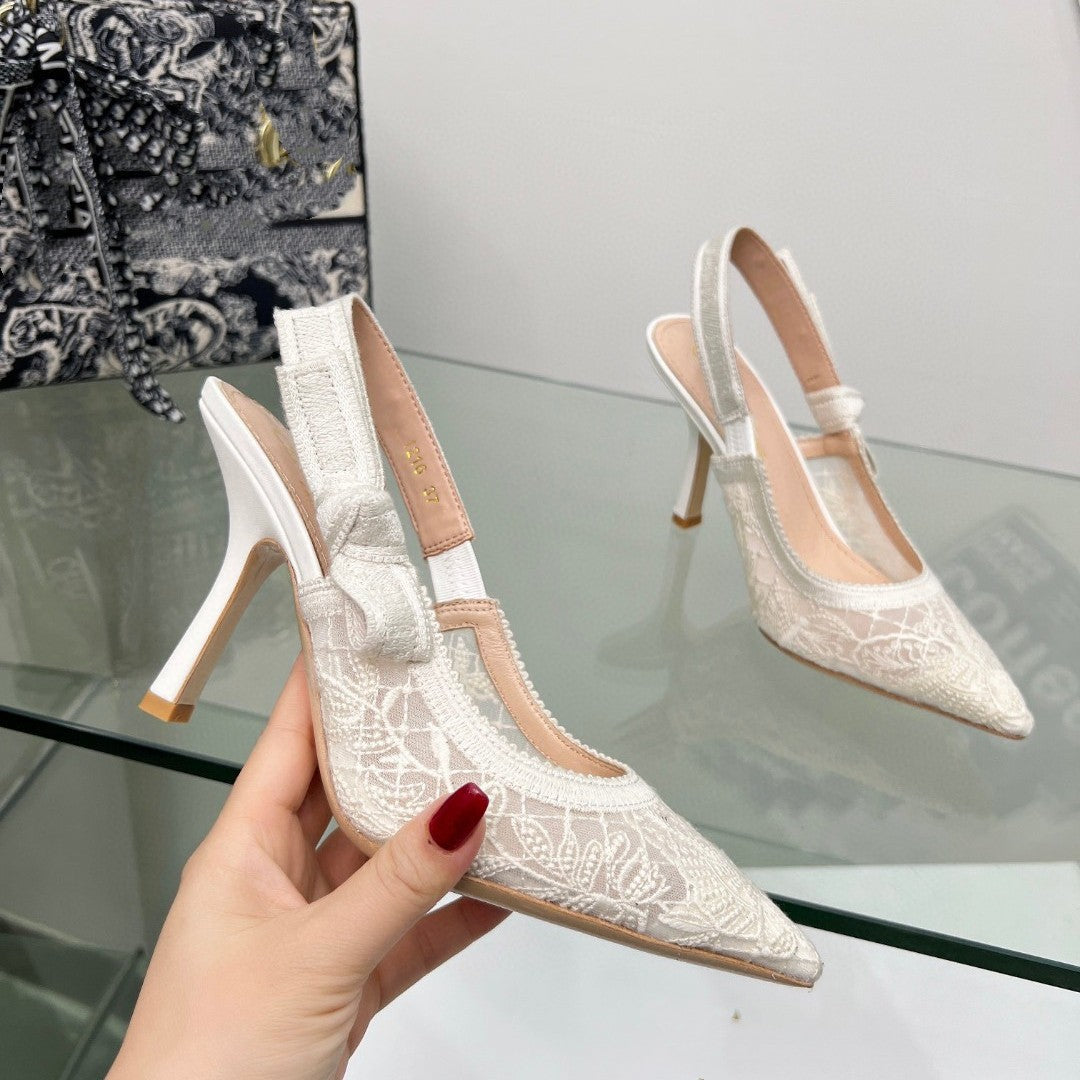 Lace Mesh Pointed Heeled and Flat Sandals