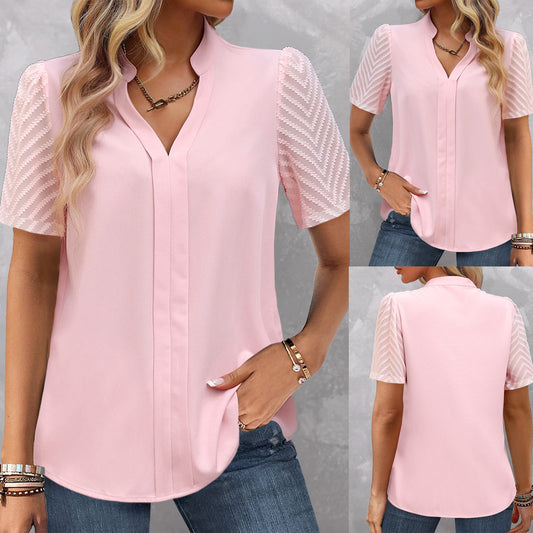 Color Short Sleeve V-neck T-shirt Shirt Casual Women's