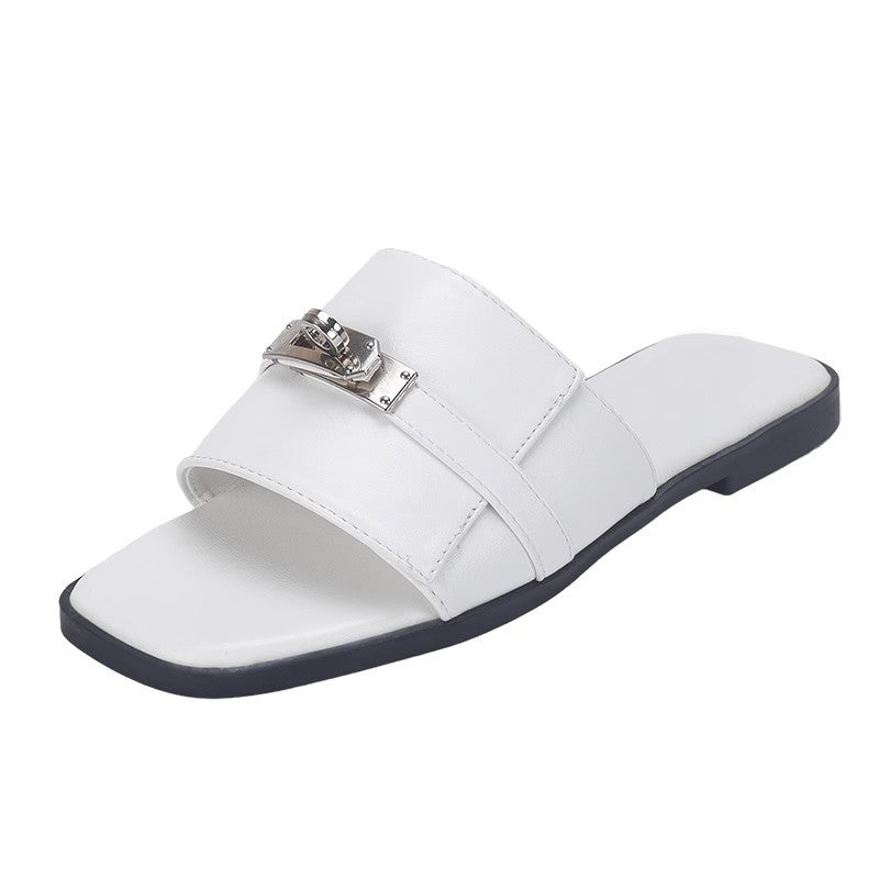Slip-on Square Toe Flat Sandals
