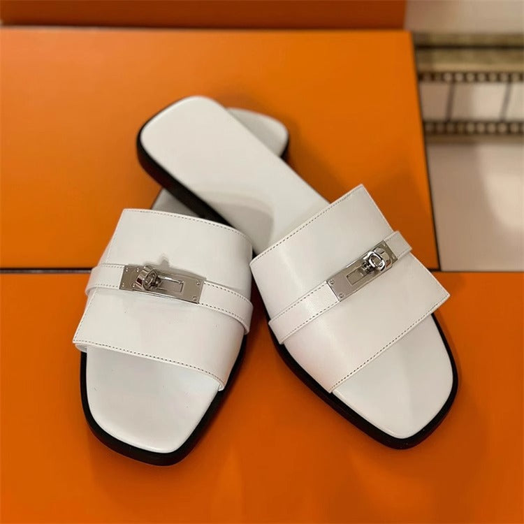 Slip-on Square Toe Flat Sandals