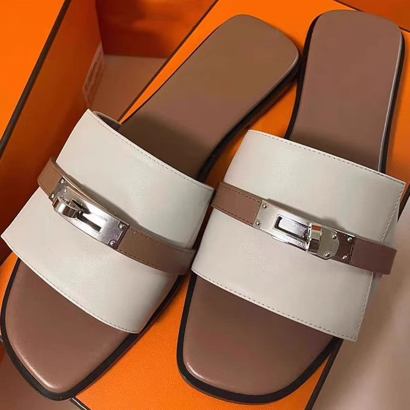 Slip-on Square Toe Flat Sandals