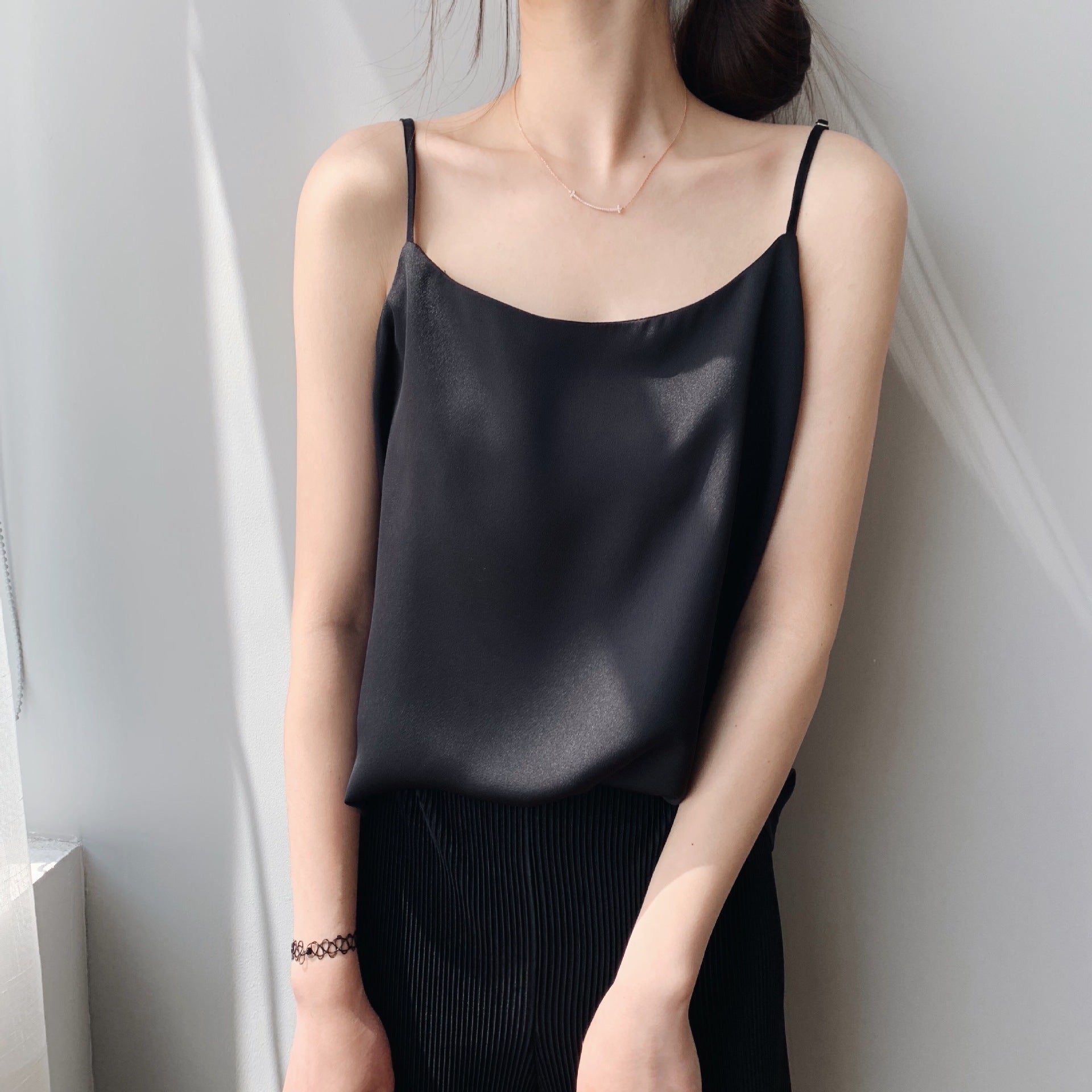 Summer New Inner Wear Single Wear Textured Satin Spaghetti