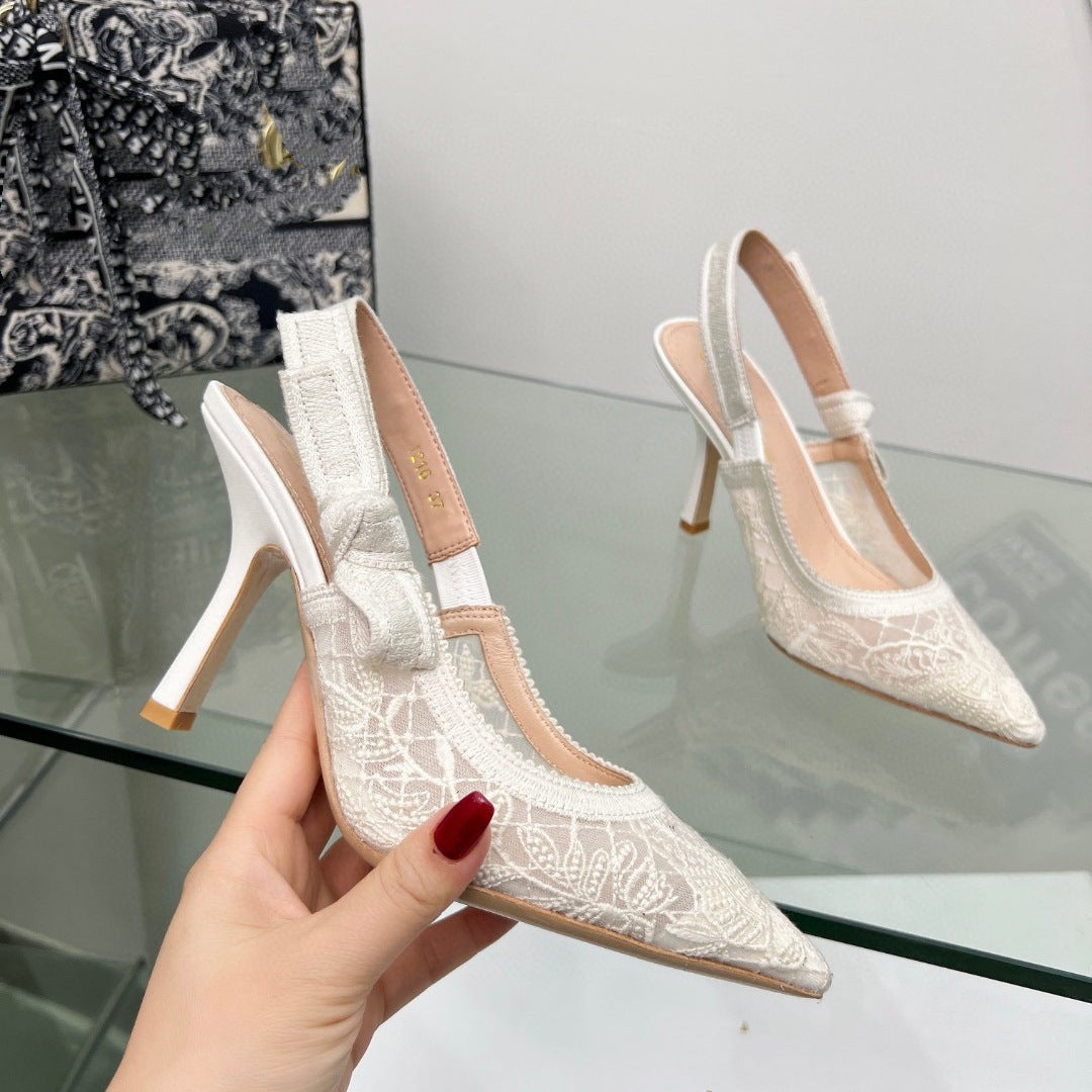 Lace Mesh Pointed Heeled and Flat Sandals