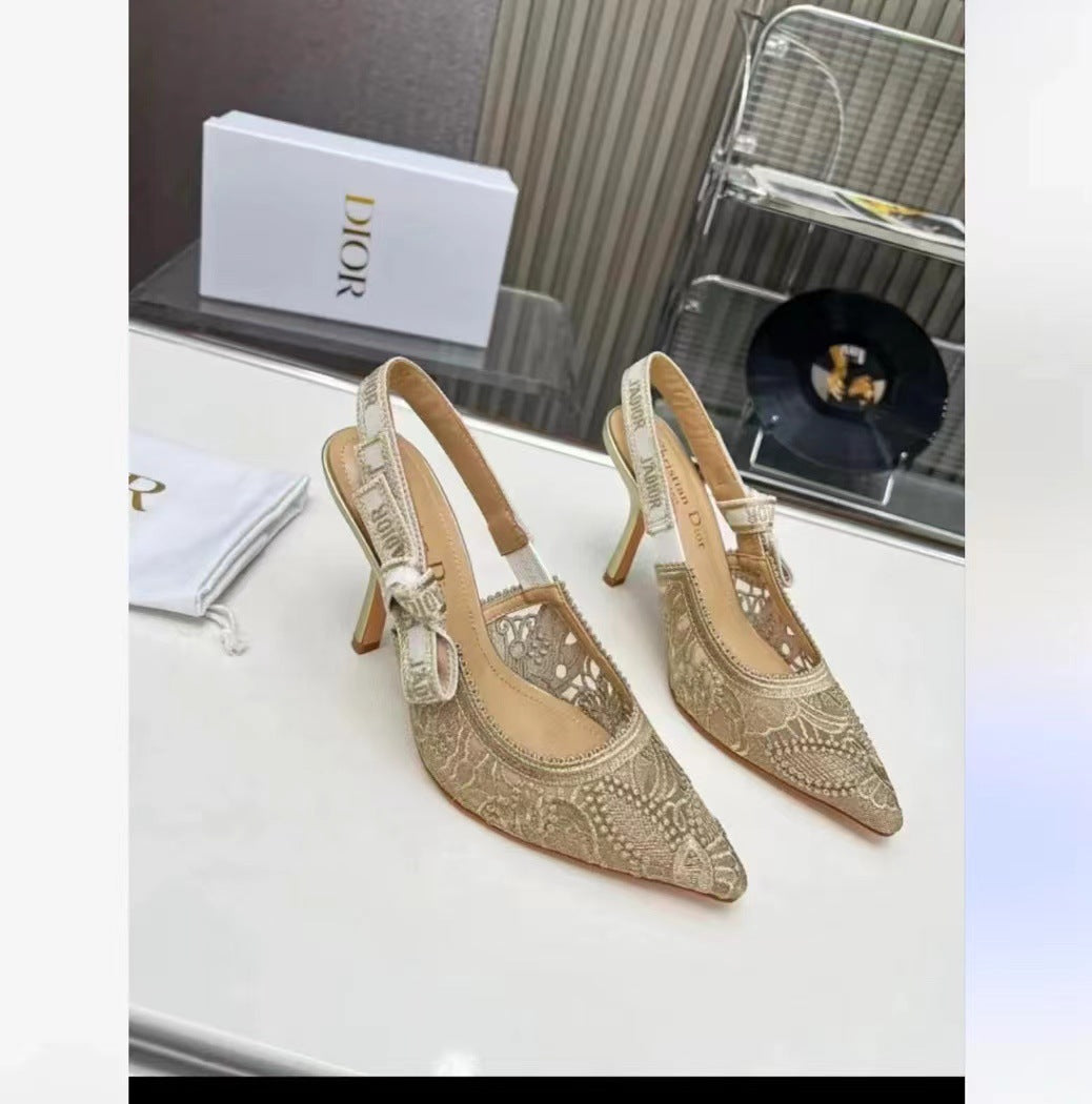 Lace Mesh Pointed Heeled and Flat Sandals