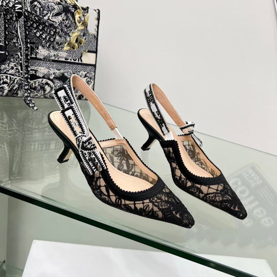 Lace Mesh Pointed Heeled and Flat Sandals