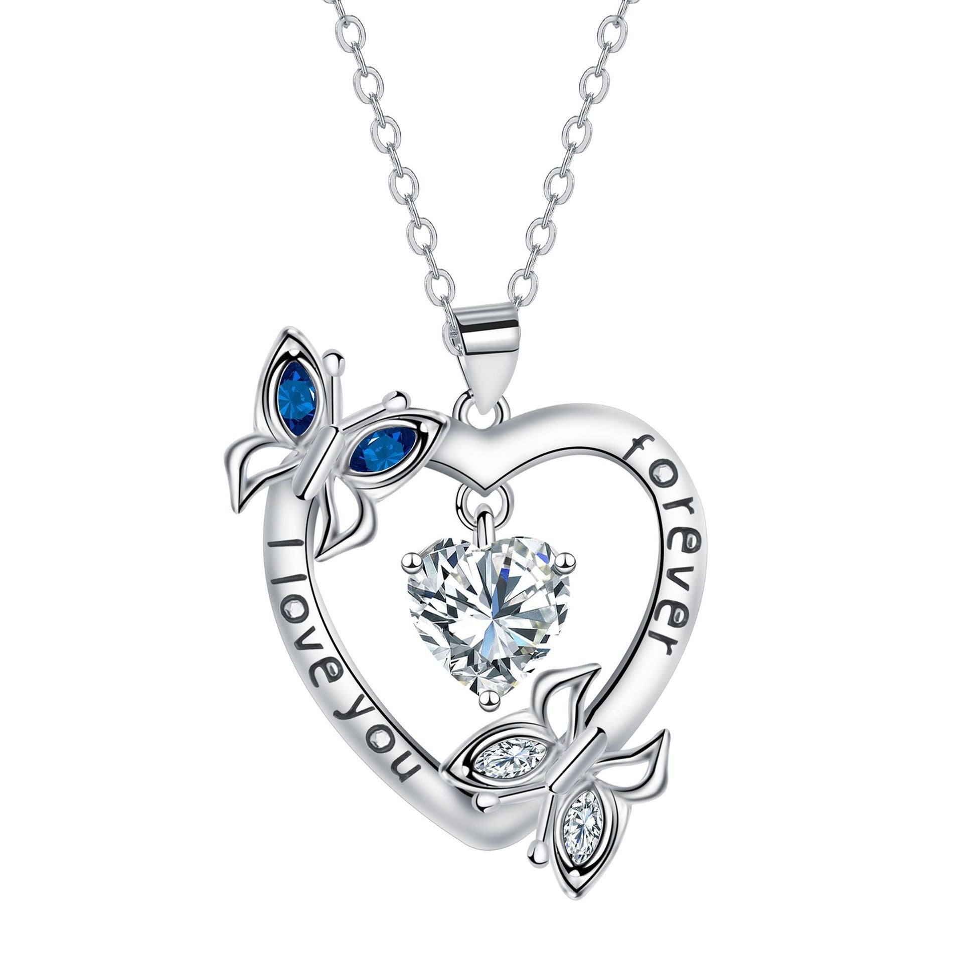 Butterfly Heart Diamond-Encrusted Necklace For Women
