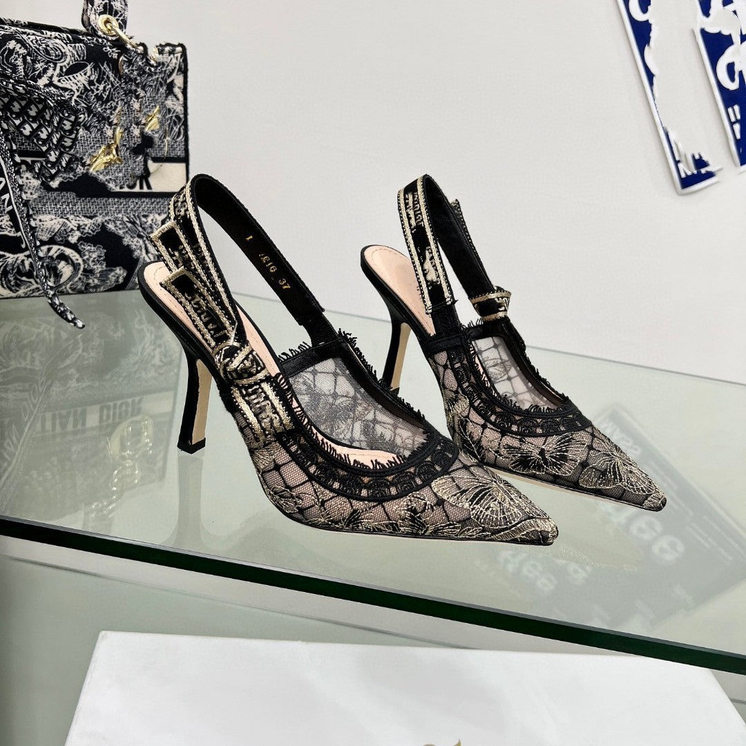 Lace Mesh Pointed Heeled and Flat Sandals